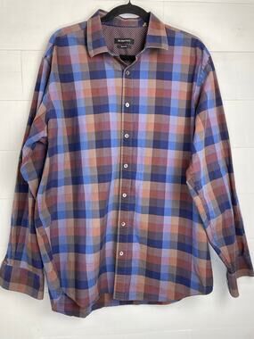 Bugatchi Classic Fit Plaid Button Down Shirt Men's Long Sleeve XL Blue Purple
